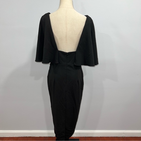 BETSY & ADAM Black Flutter V Neck Knee Length Party Sheath Dress - Reemoly - Picture 12 of 15